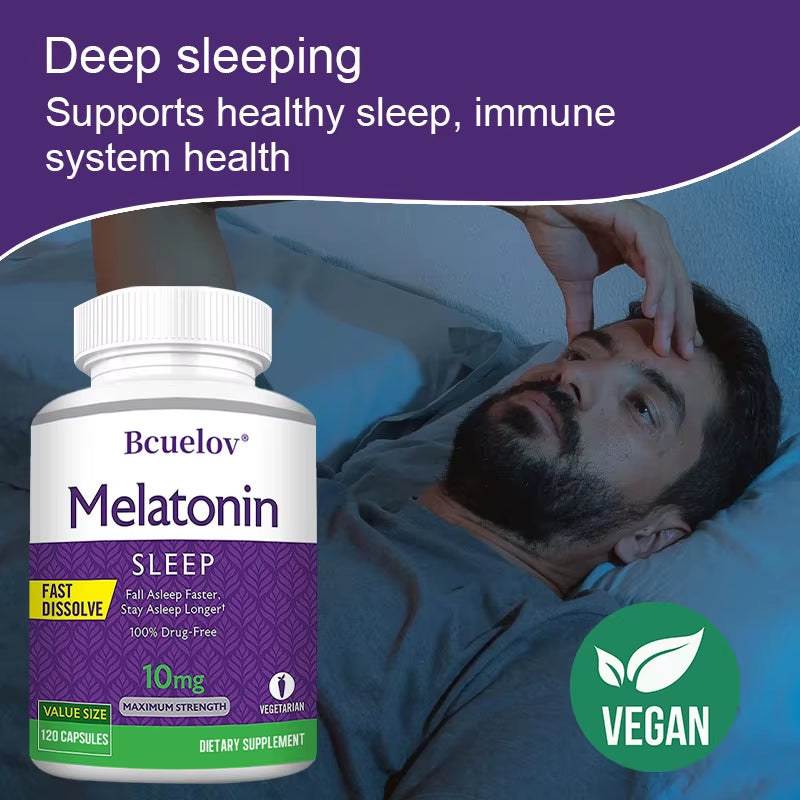 Experience Restful Nights with Melatonin 10 Mg Instant - 120 Capsules of Natural Sleep Aid for Faster, Deeper Sleep