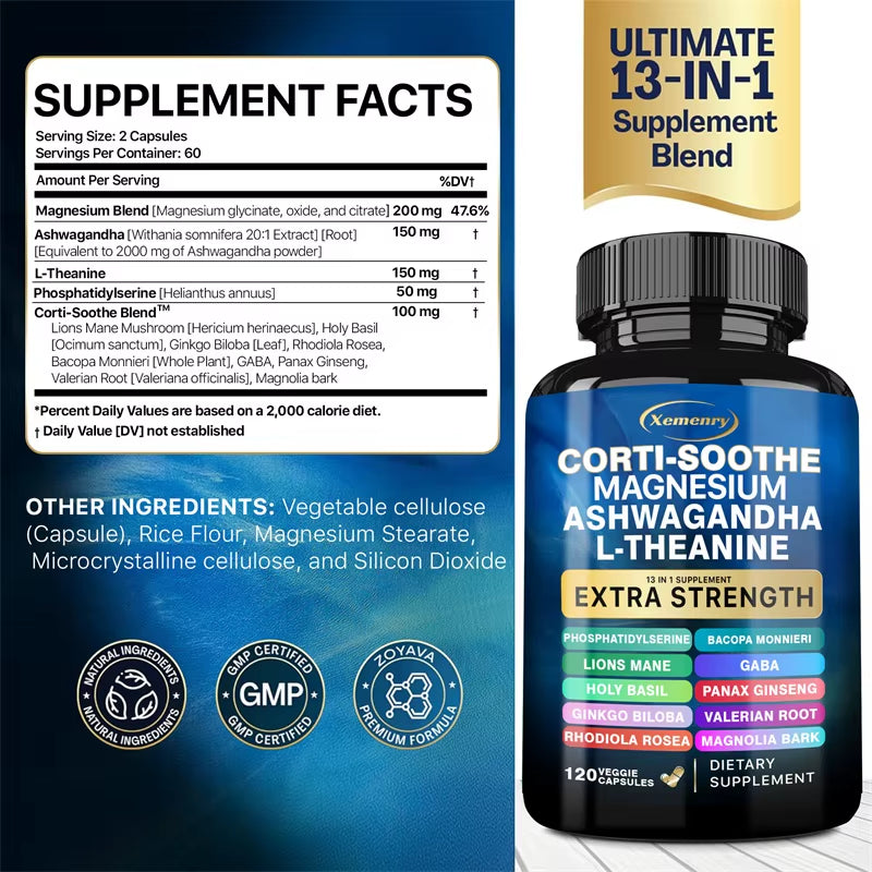 Corti-Soothe: The Ultimate Cortisol Support Supplement with Magnesium, Ashwagandha & L-Theanine for Stress Relief and Adrenal Health