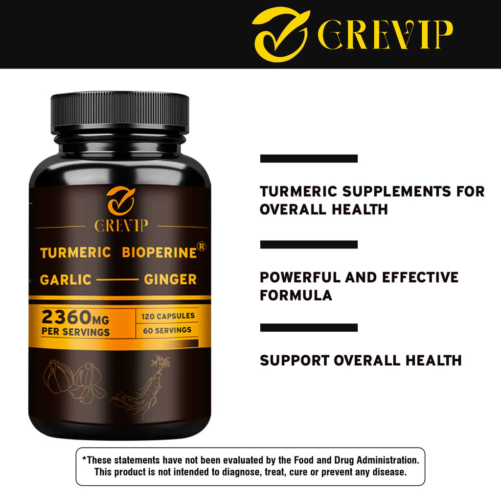 4-In-1 Turmeric Ginger Supplement - Garlic, Turmeric Root, Black Pepper - Joints, Immune Support, Digestion - 120 Capsules