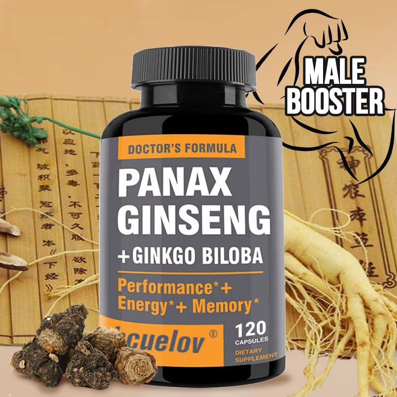 Ginseng + Ginkgo Biloba Extract Capsules - Helps Improve Energy and Vitality, Anti-Aging, Memory, Brain and Vision Health