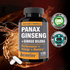 Ginseng + Ginkgo Biloba Extract Capsules - Helps Improve Energy and Vitality, Anti-Aging, Memory, Brain and Vision Health