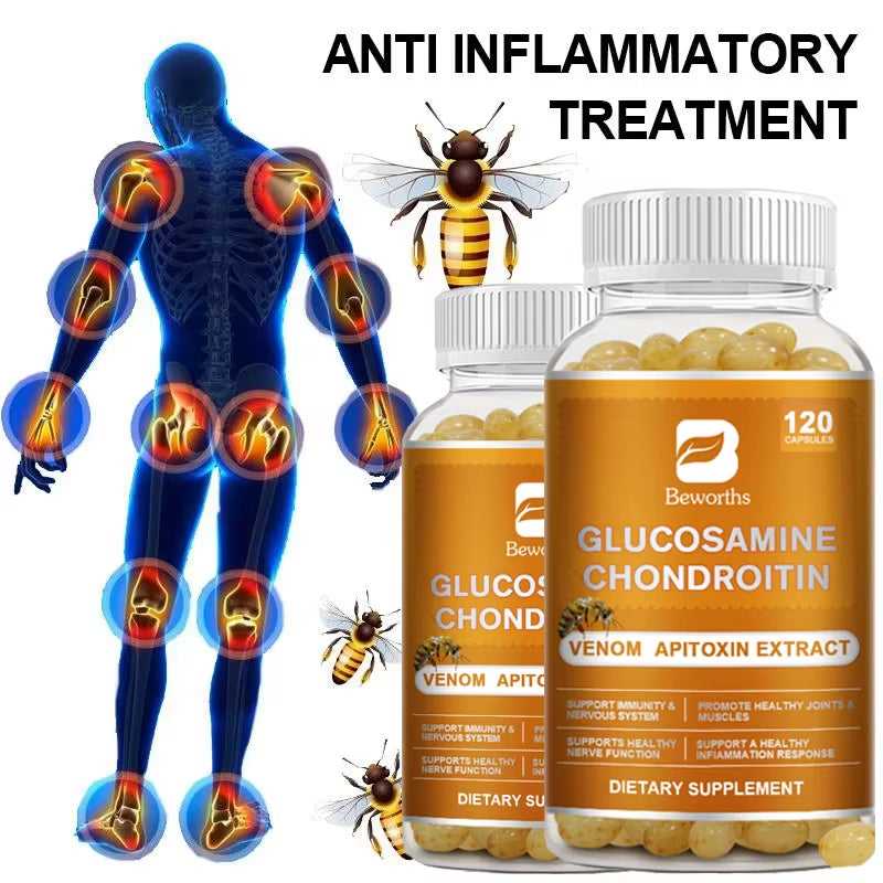 Glucosamine Chondroitin Bee Venom Extract Capsules for Relieve Joint & Knee Pain Relieve Discomfort of Bones and Joint