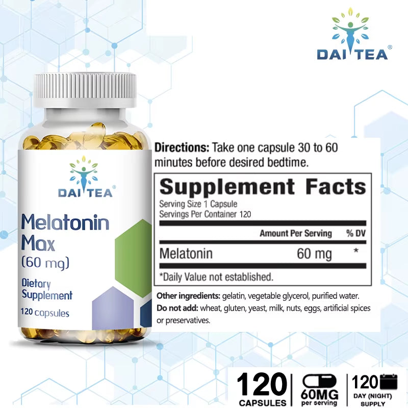 Unlock Restful Nights with Daitea Melatonin 60MG Capsules - Your Ultimate Sleep Support Solution for Insomnia Relief and Enhanced Sleep Quality