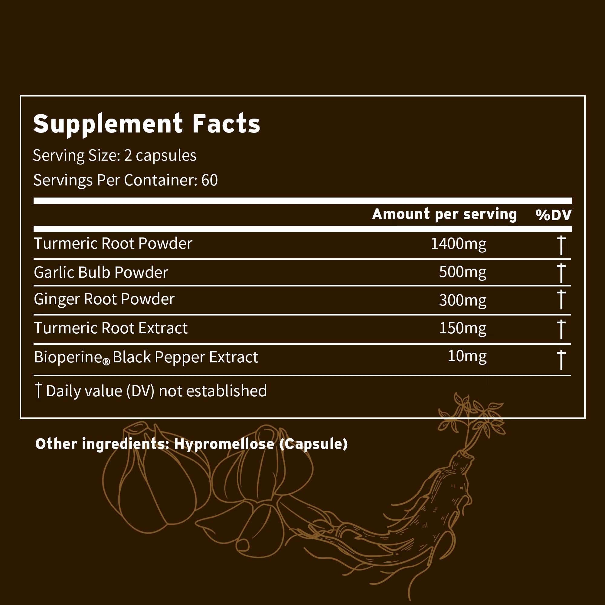 4-In-1 Turmeric Ginger Supplement - Garlic, Turmeric Root, Black Pepper - Joints, Immune Support, Digestion - 120 Capsules