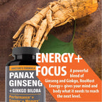 Ginseng + Ginkgo Biloba Extract Capsules - Helps Improve Energy and Vitality, Anti-Aging, Memory, Brain and Vision Health