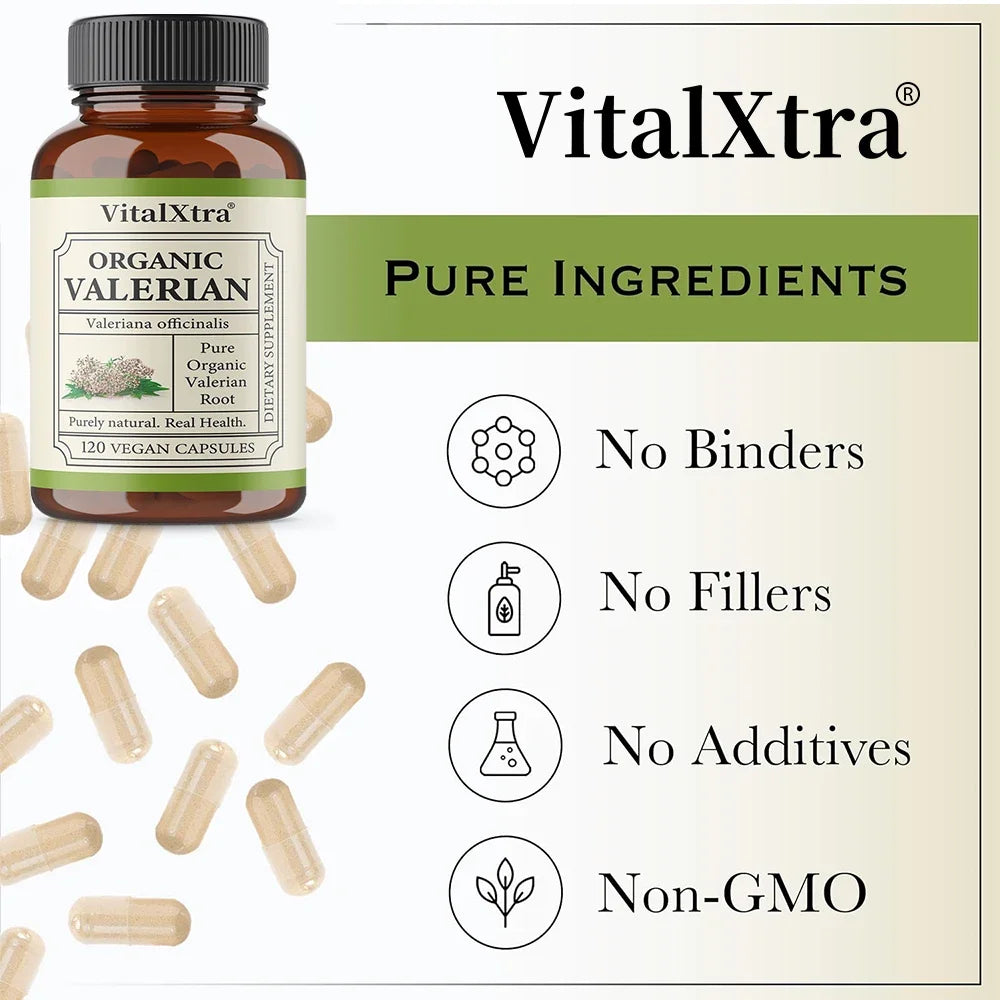 Valerian Root Capsules - Natural Stress Relief, Enhanced Sleep Quality, and Promotes Relaxation - Vegan & Non-GMO