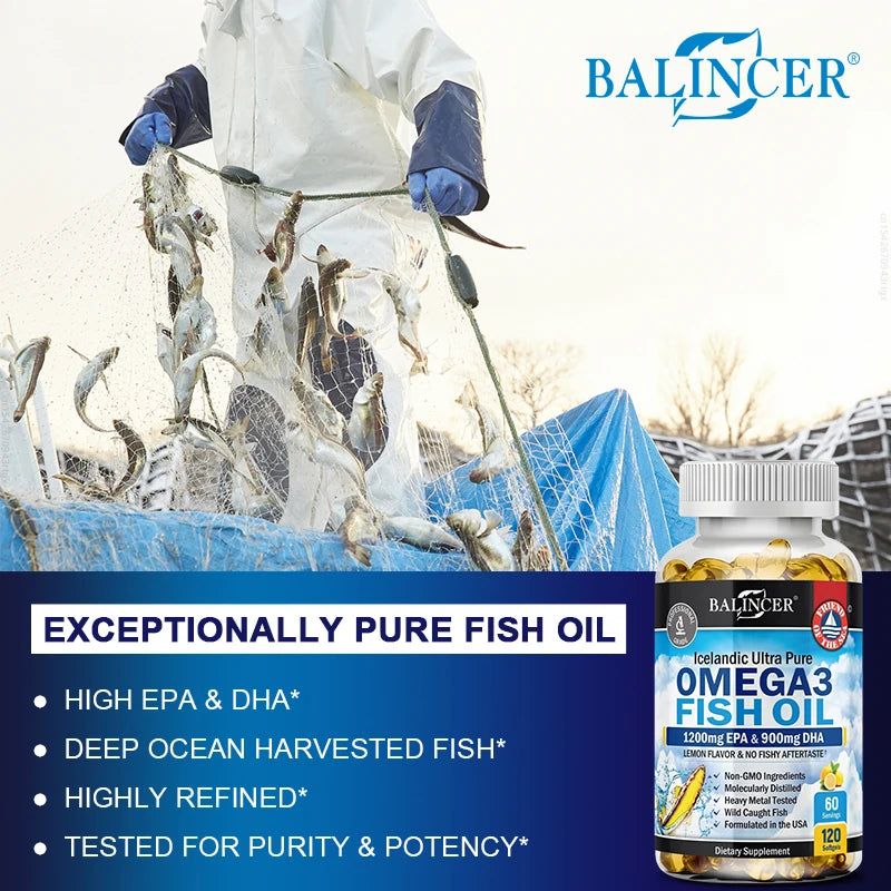Premium Omega-3 Fish Oil Supplement - Heart & Brain Health Support with EPA & DHA - 120 Easy-to-Swallow Capsules