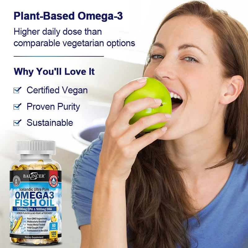 Premium Omega-3 Fish Oil Supplement - Heart & Brain Health Support with EPA & DHA - 120 Easy-to-Swallow Capsules