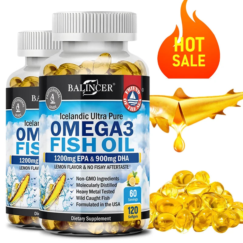 Premium Omega-3 Fish Oil Supplement - Heart & Brain Health Support with EPA & DHA - 120 Easy-to-Swallow Capsules