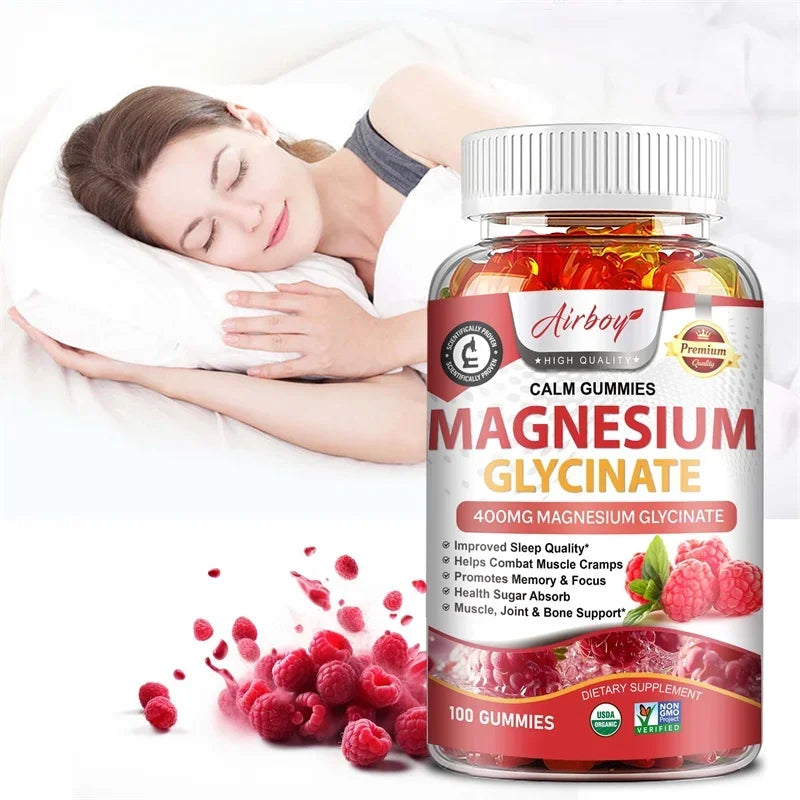 Magnesium Glycinate Gummies - Calm, Relieves Stress, Promotes Sleep, Support Memory, Concentration & Muscle Spasms - 120Pcs