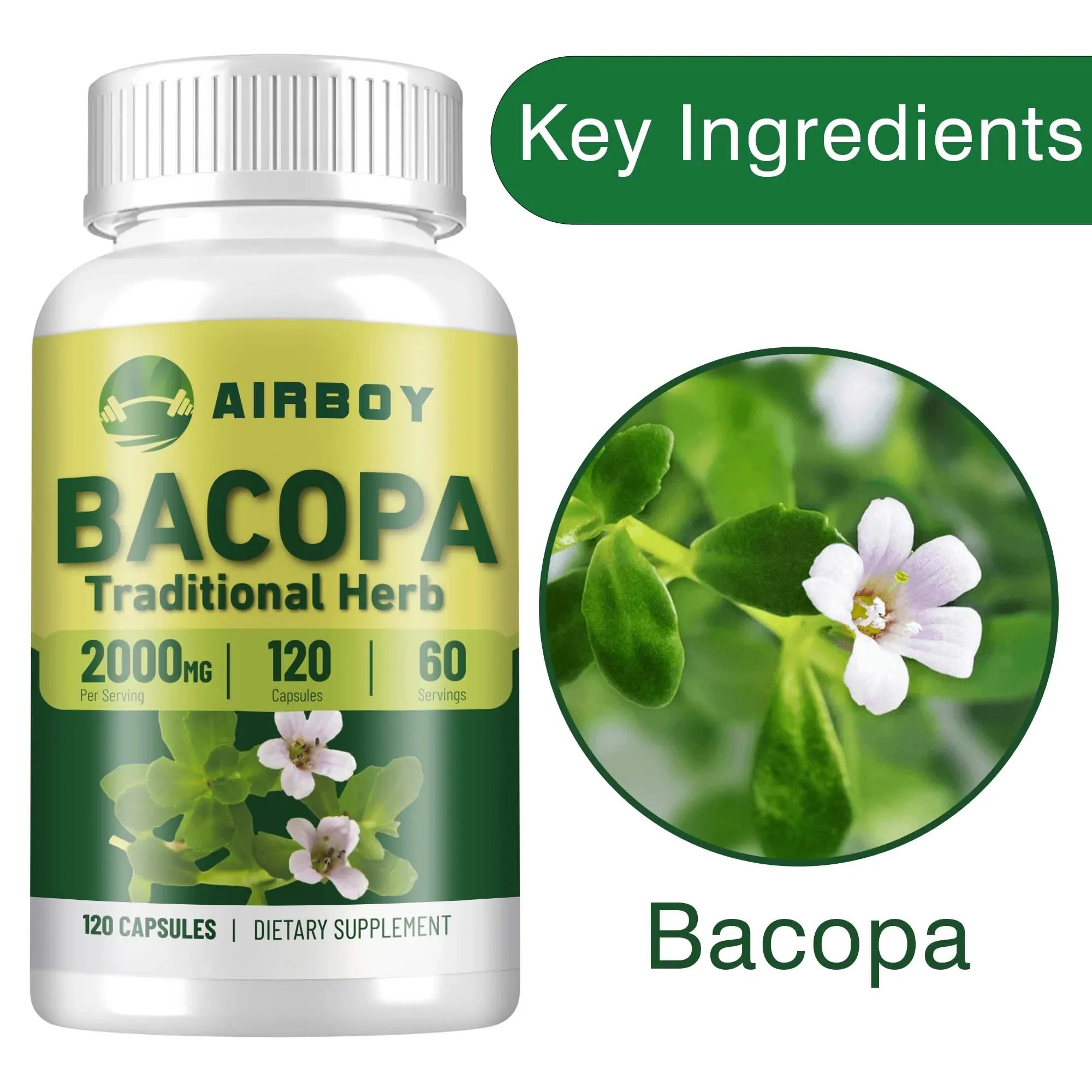 Bacopa Monnieri Extract Supplement - Brain Health Supports Performance Cognition, Enhances Energy & Stamina - 120 Capsules