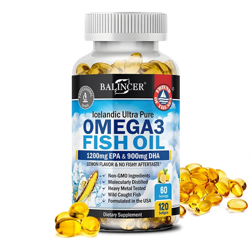 Premium Omega-3 Fish Oil Supplement - Heart & Brain Health Support with EPA & DHA - 120 Easy-to-Swallow Capsules