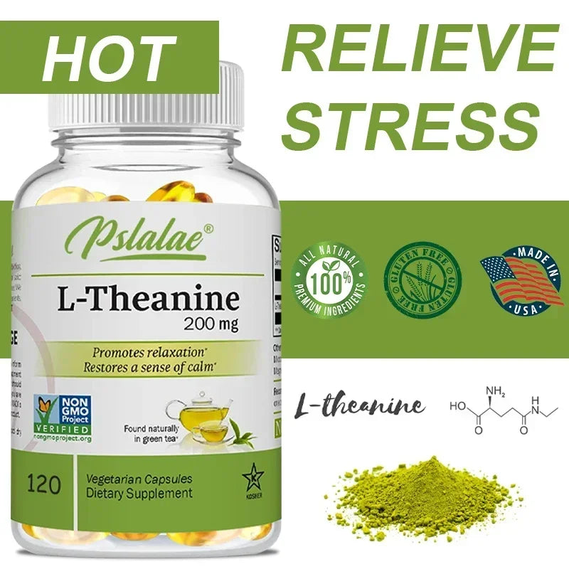 Experience Calm and Clarity with Premium L-Theanine Capsules - 200 Mg for Stress Relief and Enhanced Focus