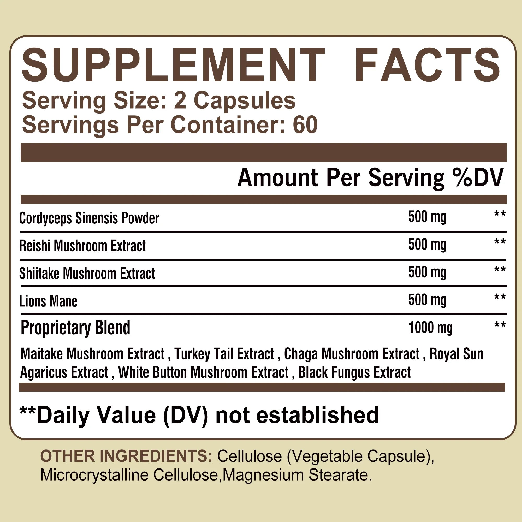 10 Mushroom Complex - Balances Mood, Immune Support, Enhances Brain Function, Memory and Cognition - 120 Capsules