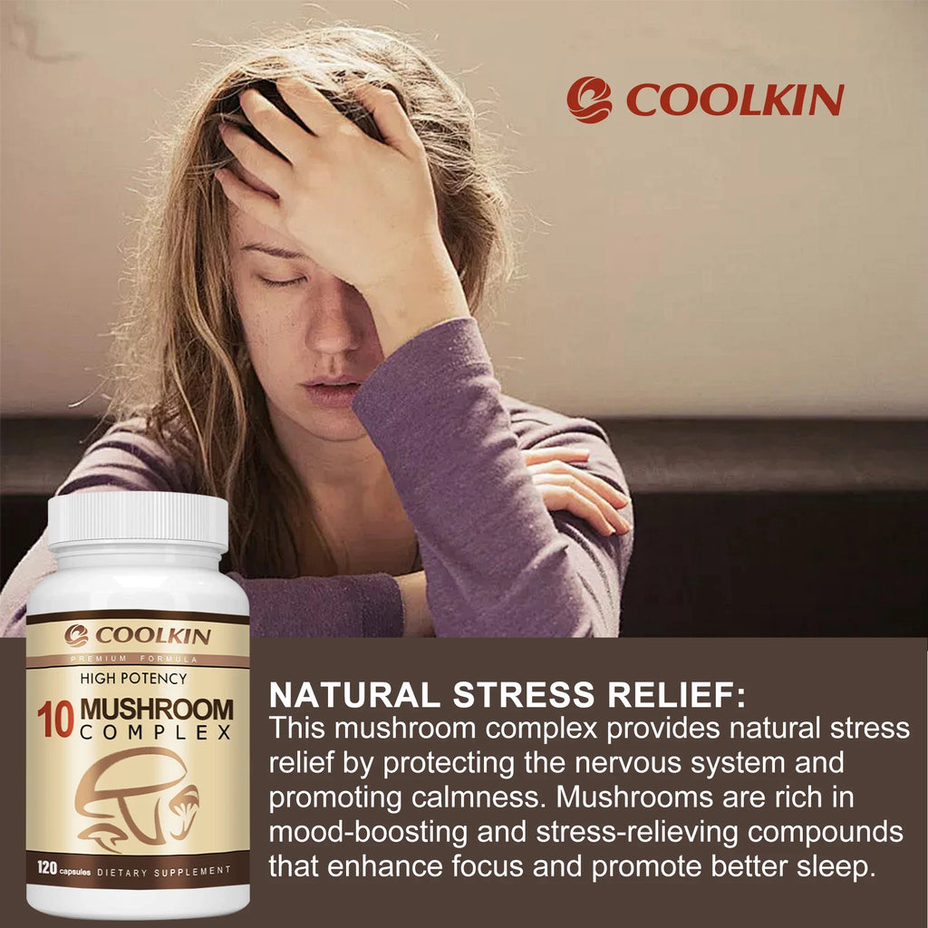 10 Mushroom Complex - Balances Mood, Immune Support, Enhances Brain Function, Memory and Cognition - 120 Capsules
