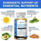 Calcium + Vitamins D3, K2 & B12 + Glucosamine Chondroitin - Supports Bone, Teeth & Muscle Health, Helps with Joint Flexibility