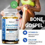 Calcium + Vitamins D3, K2 & B12 + Glucosamine Chondroitin - Supports Bone, Teeth & Muscle Health, Helps with Joint Flexibility