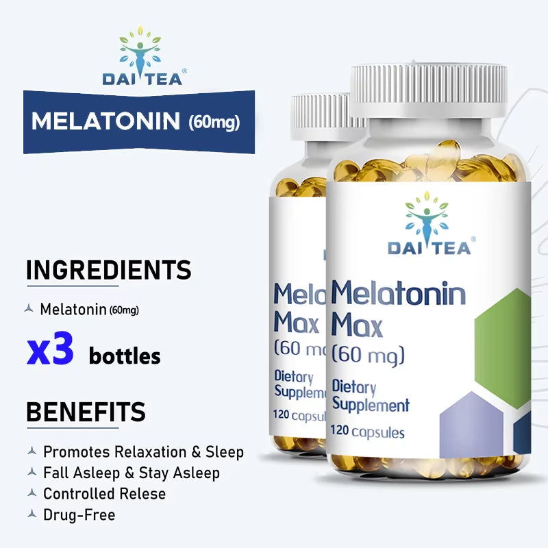 Unlock Restful Nights with Daitea Melatonin 60MG Capsules - Your Ultimate Sleep Support Solution for Insomnia Relief and Enhanced Sleep Quality