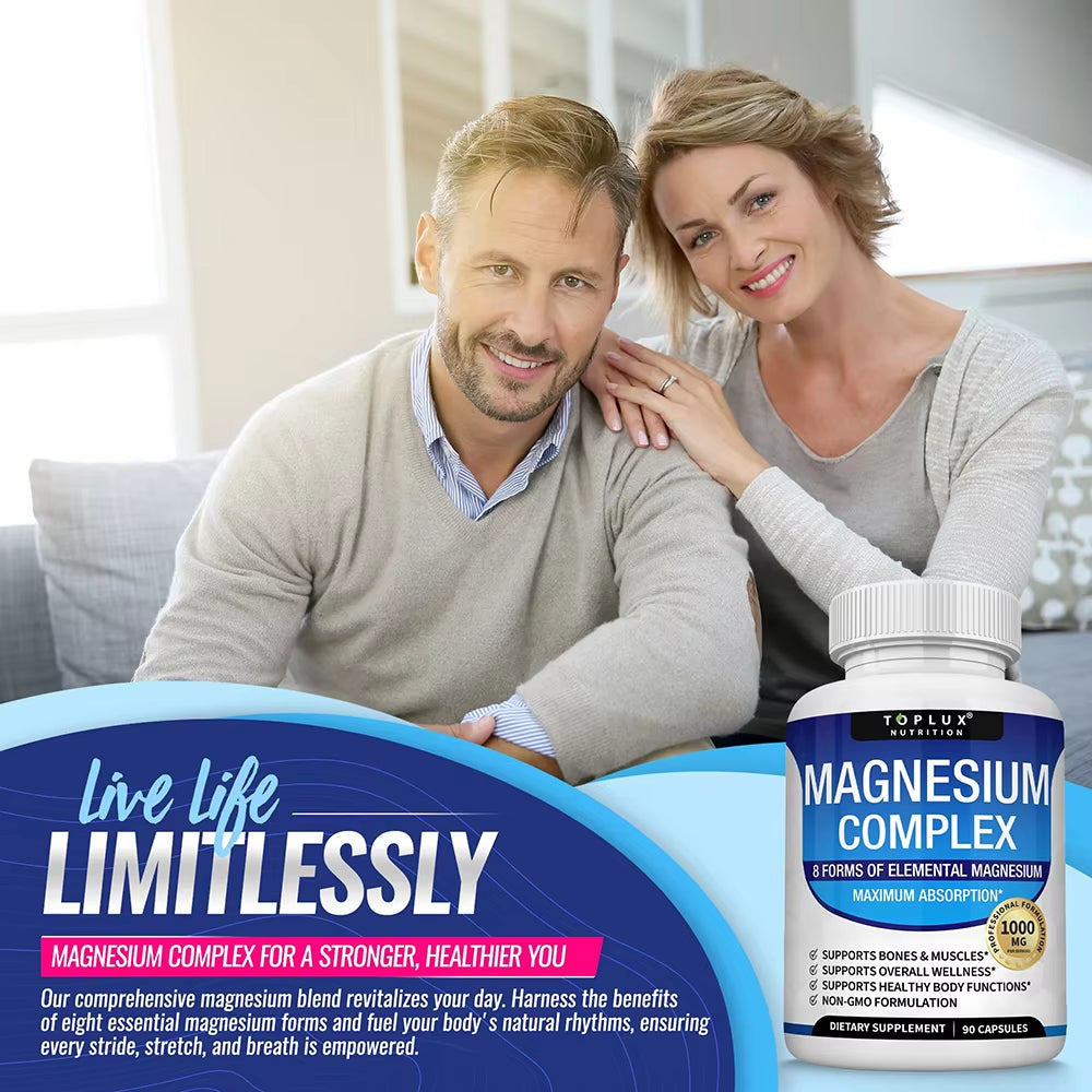 Magnesium Complex 1000MG Supplement - Magnesium Glycinate, Citrate & Malate - Sleep Support, Stress Relief, Muscles & Relaxation