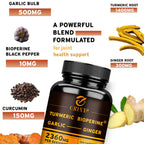 4-In-1 Turmeric Ginger Supplement - Garlic, Turmeric Root, Black Pepper - Joints, Immune Support, Digestion - 120 Capsules