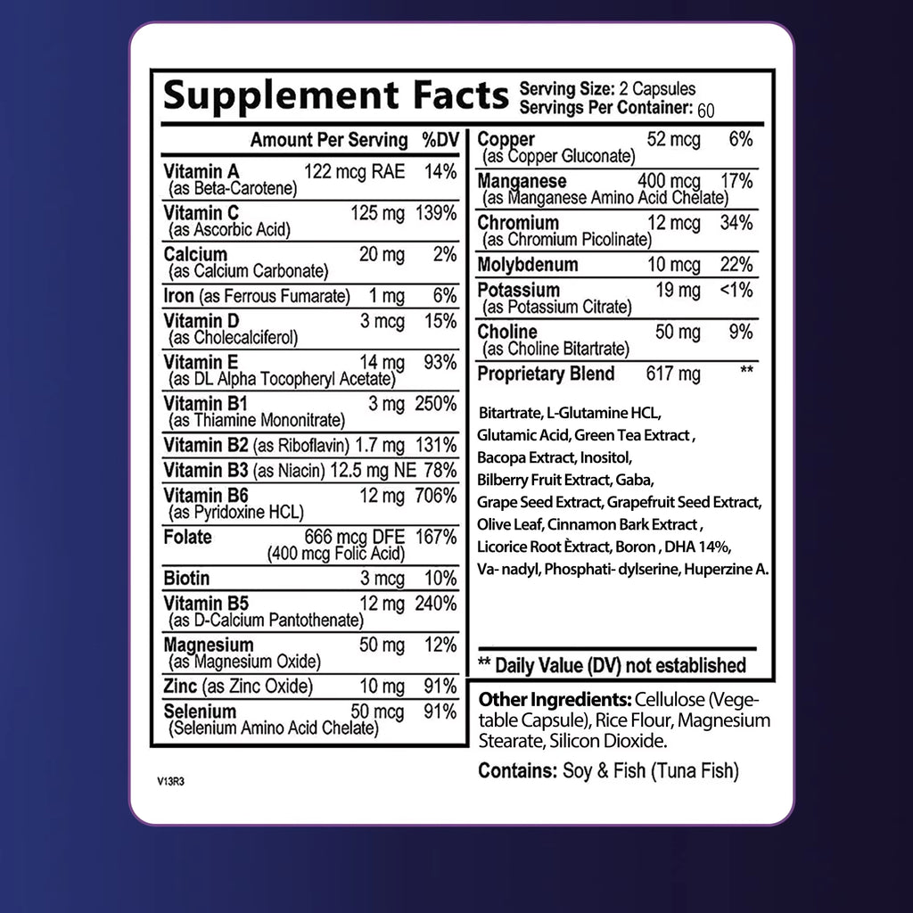 Brain Supplement - Boosts Brain Function, Helps Improve Memory, Concentration and Intelligence - 120 Capsules