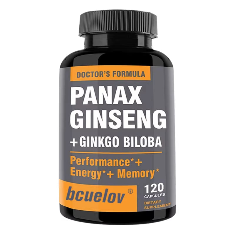 Ginseng + Ginkgo Biloba Extract Capsules - Helps Improve Energy and Vitality, Anti-Aging, Memory, Brain and Vision Health