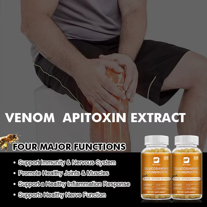 Glucosamine Chondroitin Bee Venom Extract Capsules for Relieve Joint & Knee Pain Relieve Discomfort of Bones and Joint